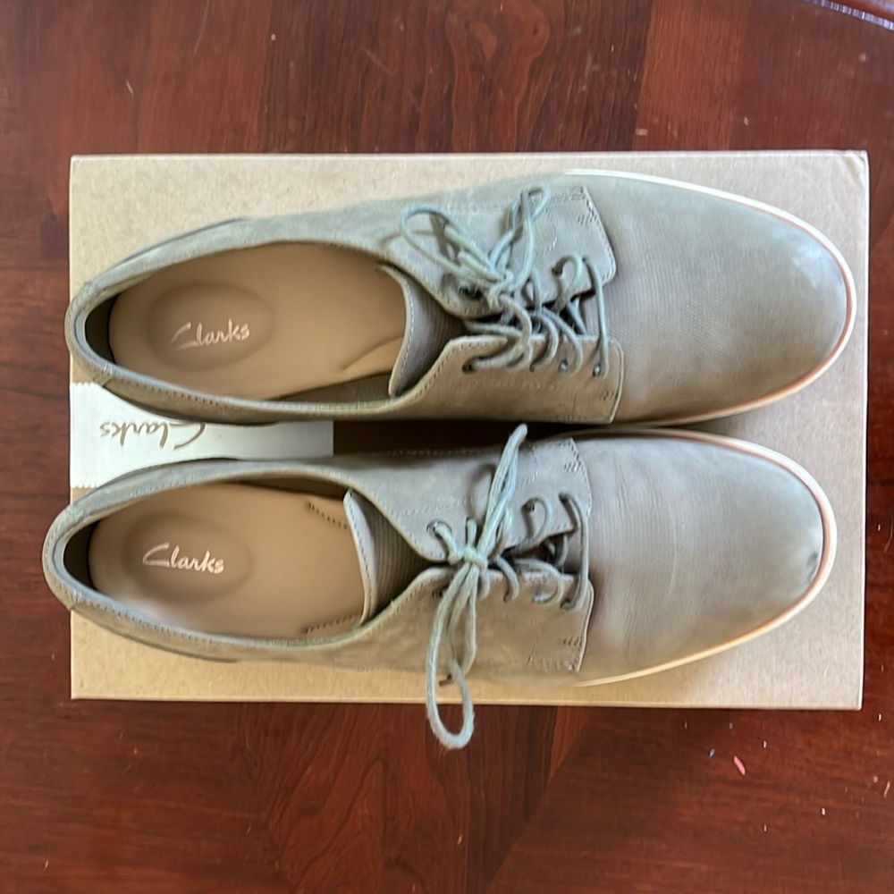 Clark’s olive Nubuck loafer style shoe
